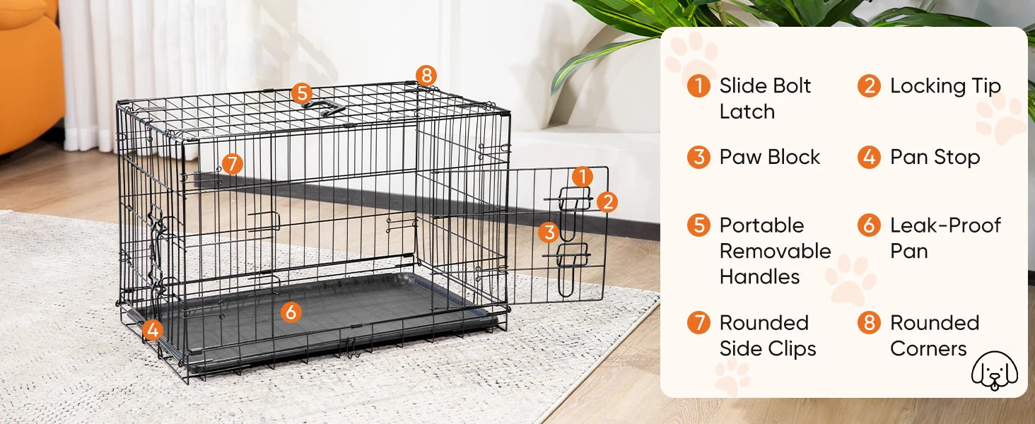 JHK Double Door Folding Metal Dog Cage - Extra Large Pet Kennel