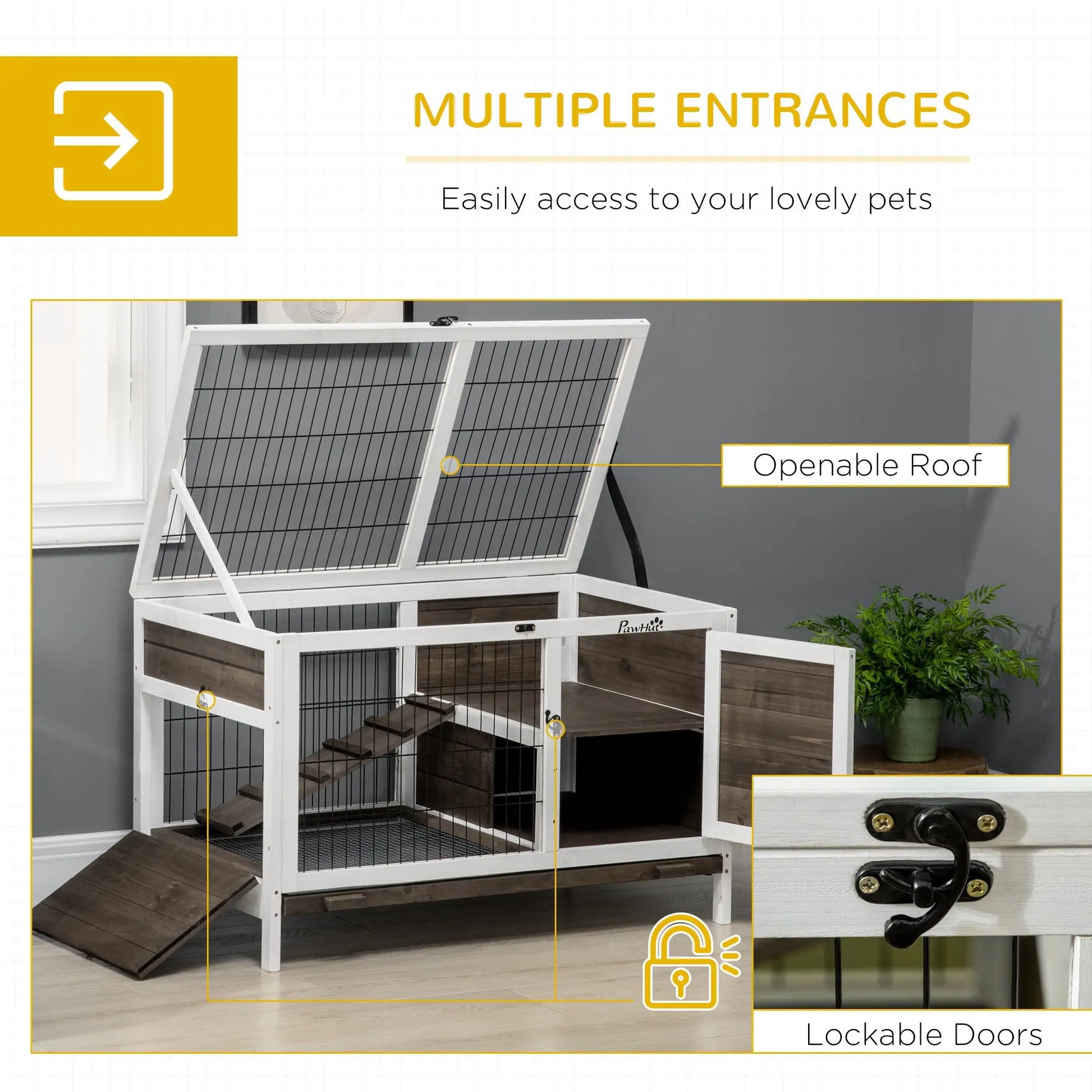 Indoor Coffee-Colored Wooden Rabbit Hutch - Guinea Pig Cage