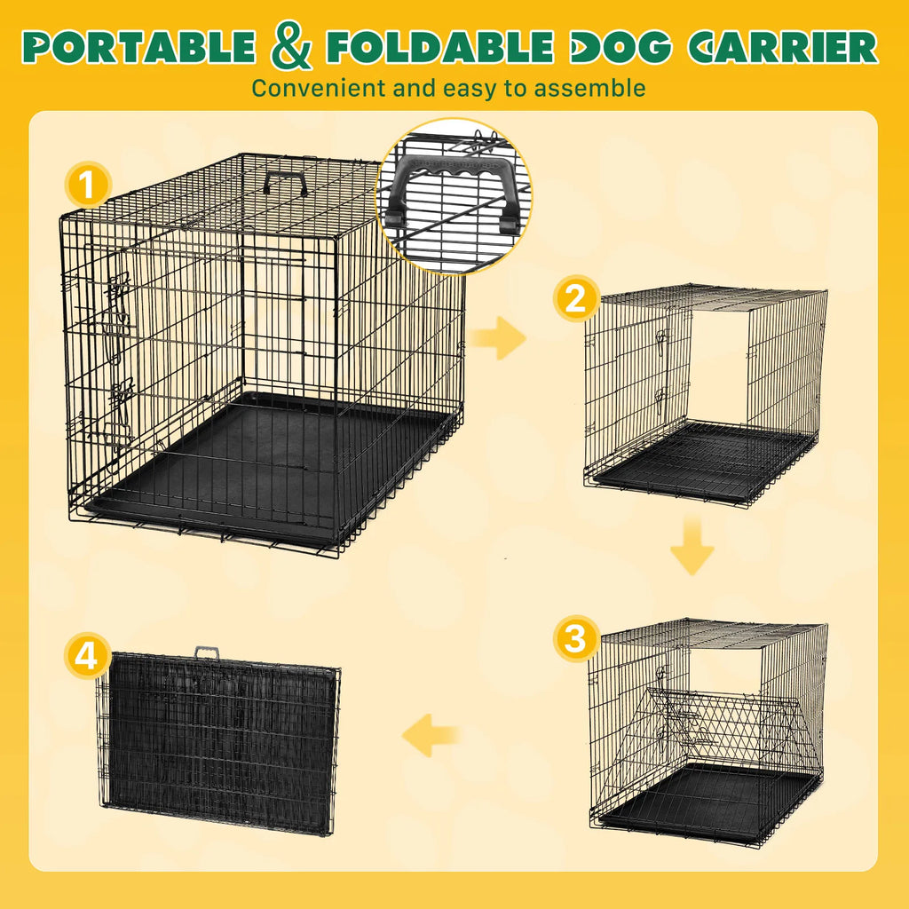 JHK Double Door Folding Metal Dog Cage - Extra Large Pet Kennel