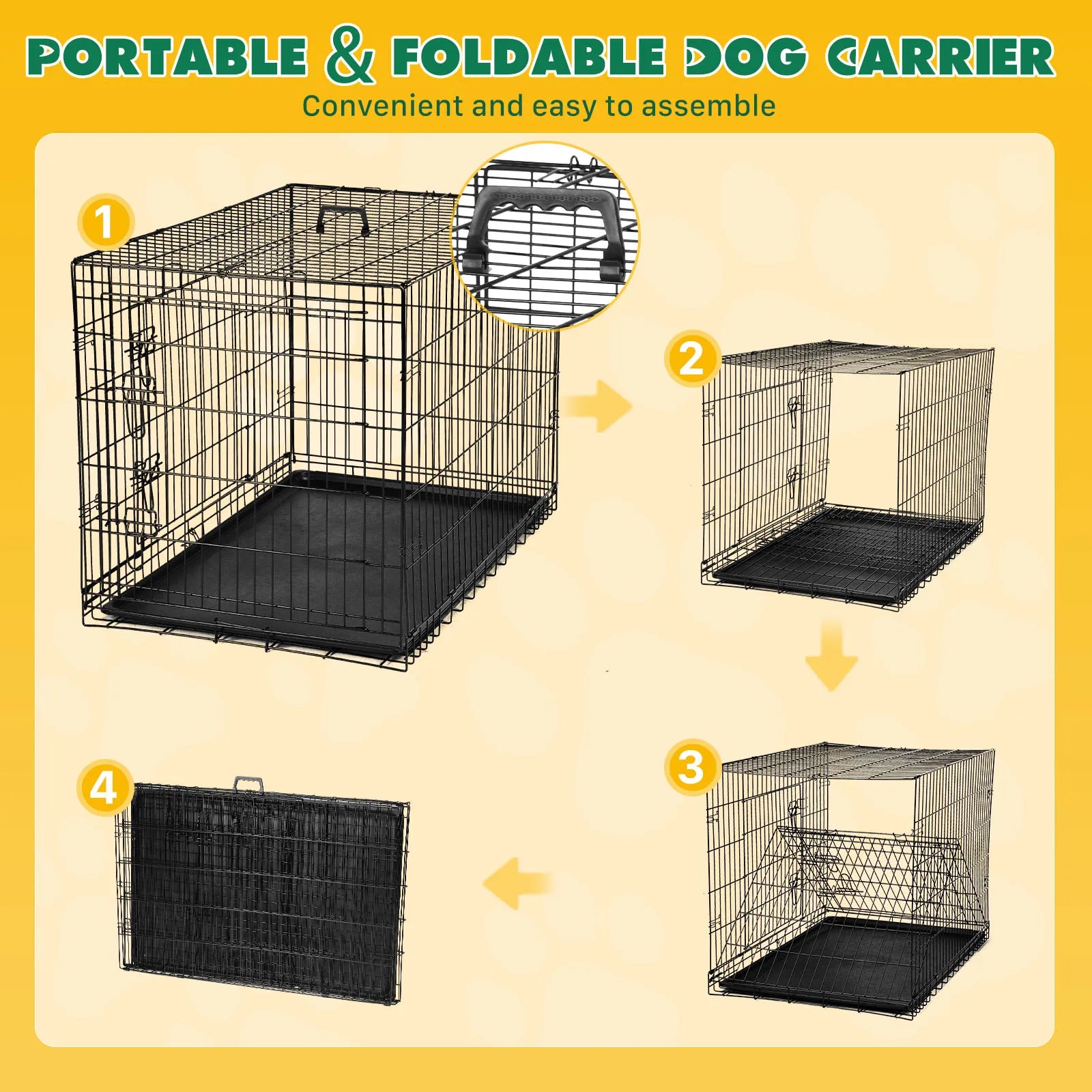 JHK Double Door Folding Metal Dog Cage - Extra Large Pet Kennel