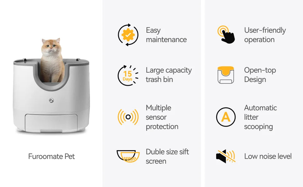 Self-Cleaning Cat Litter Box - Open-Top Design for Multi-Cat Homes