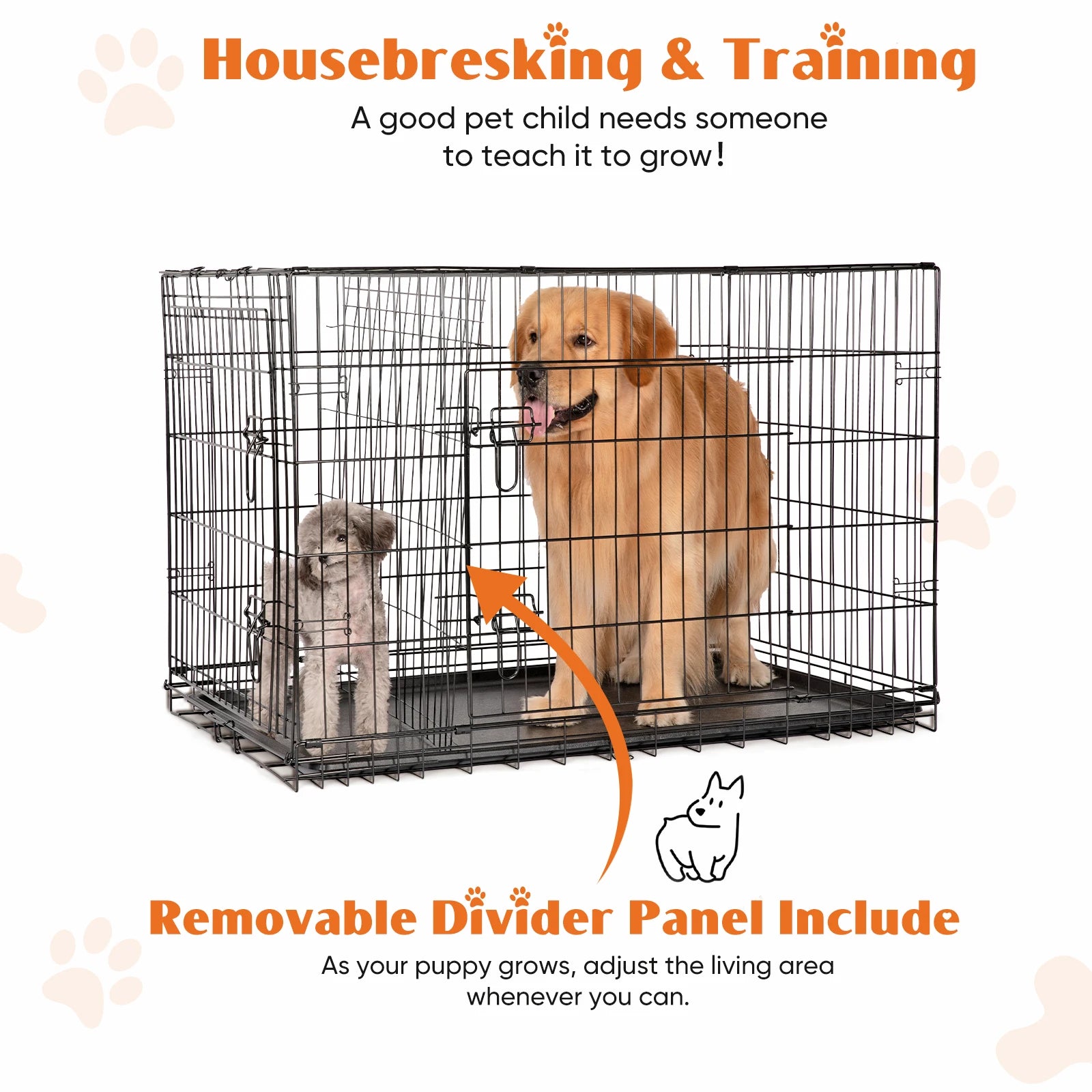 JHK Double Door Folding Metal Dog Cage - Extra Large Pet Kennel