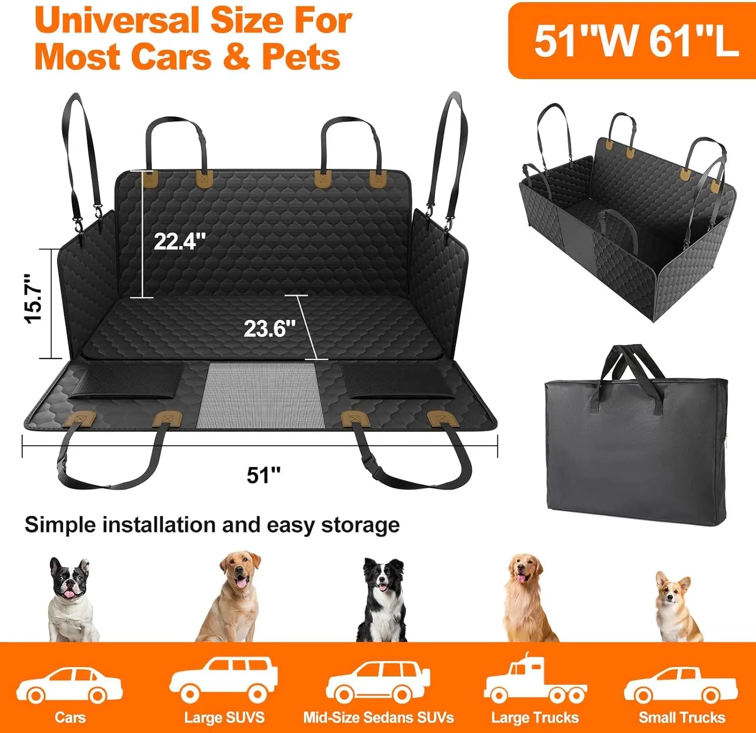 Waterproof Pet Travel Accessories - Foldable Dog Car Seat Cover