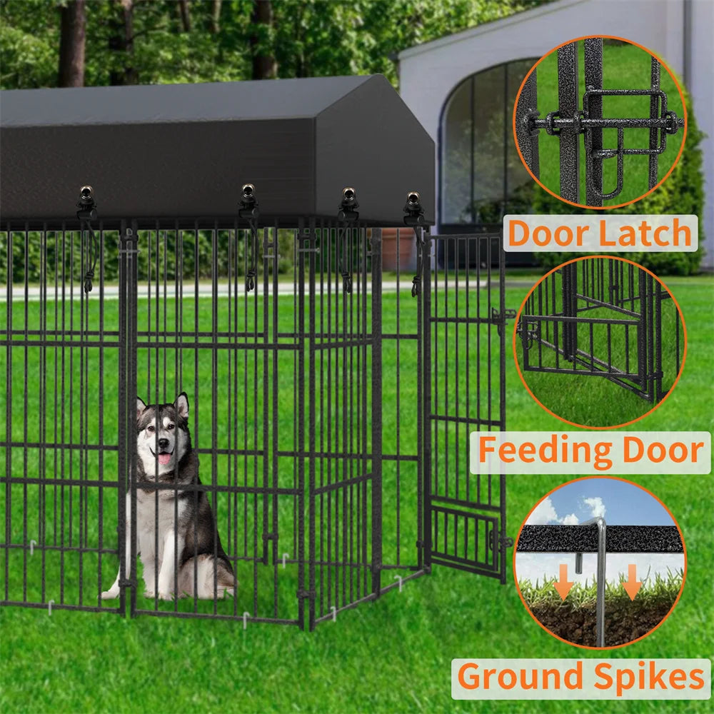 Heavy Duty Large Dog Kennel - Pet Welded Metal Playpen with Roof