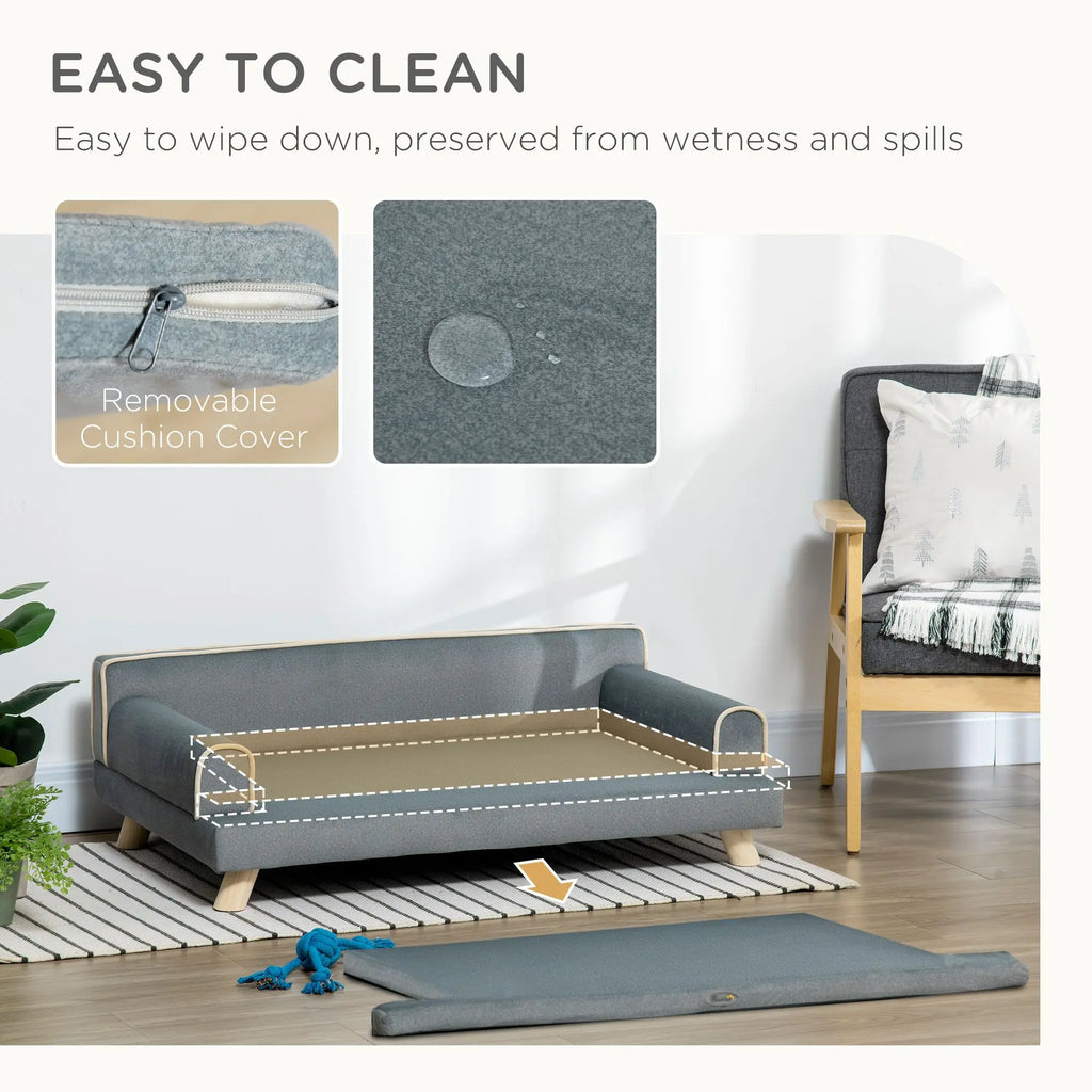 Water-Resistant Grey Pet Sofa for Large/Medium Dogs - Wooden Legs