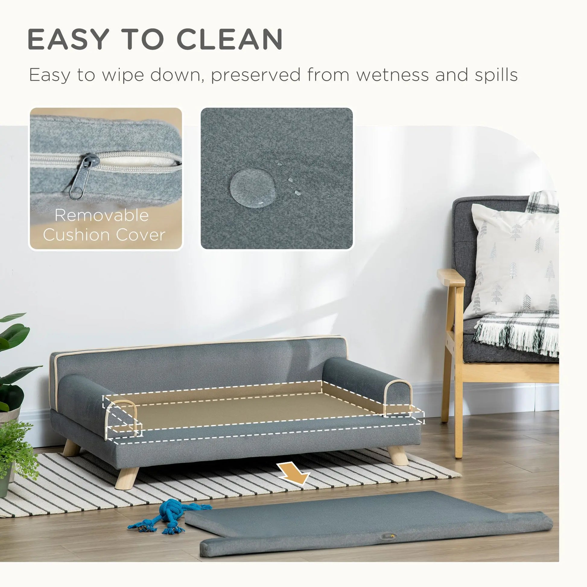 Water-Resistant Grey Pet Sofa for Large/Medium Dogs - Wooden Legs