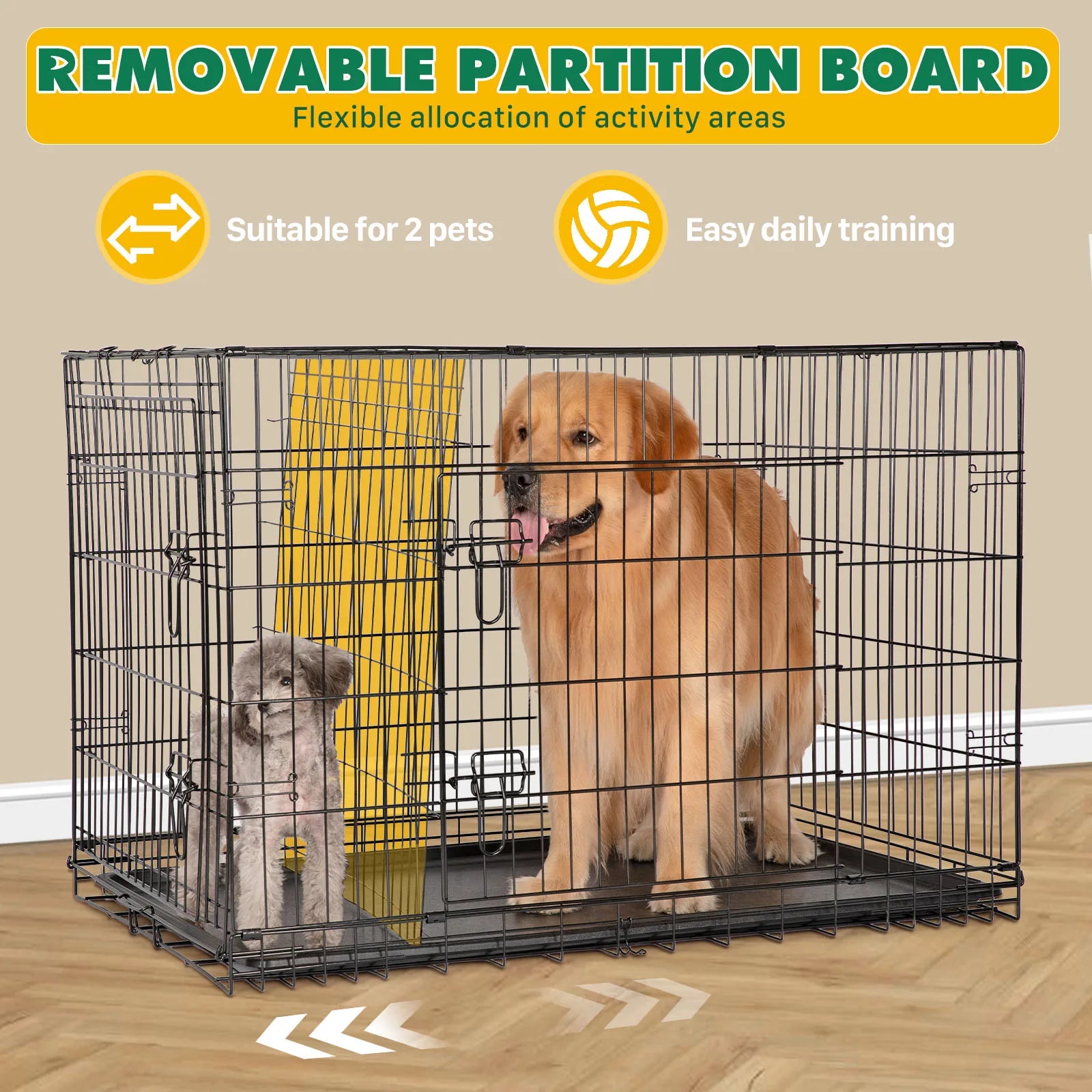 JHK Double Door Folding Metal Dog Cage - Extra Large Pet Kennel