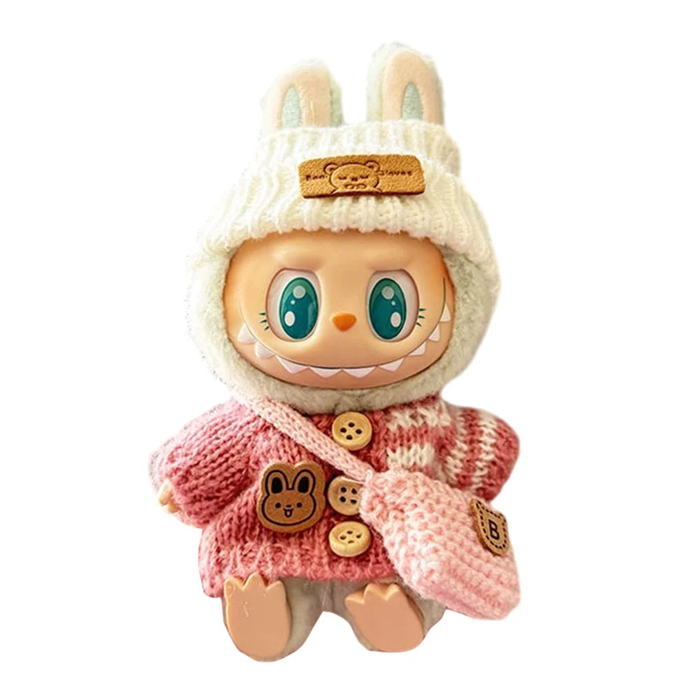 15-17 cm For Labubu v1v2 Clothes outfit For Labubu Sitting Party Bear Label Scarf Hat Bag Dolls Accessories Cute Decoration ﻿