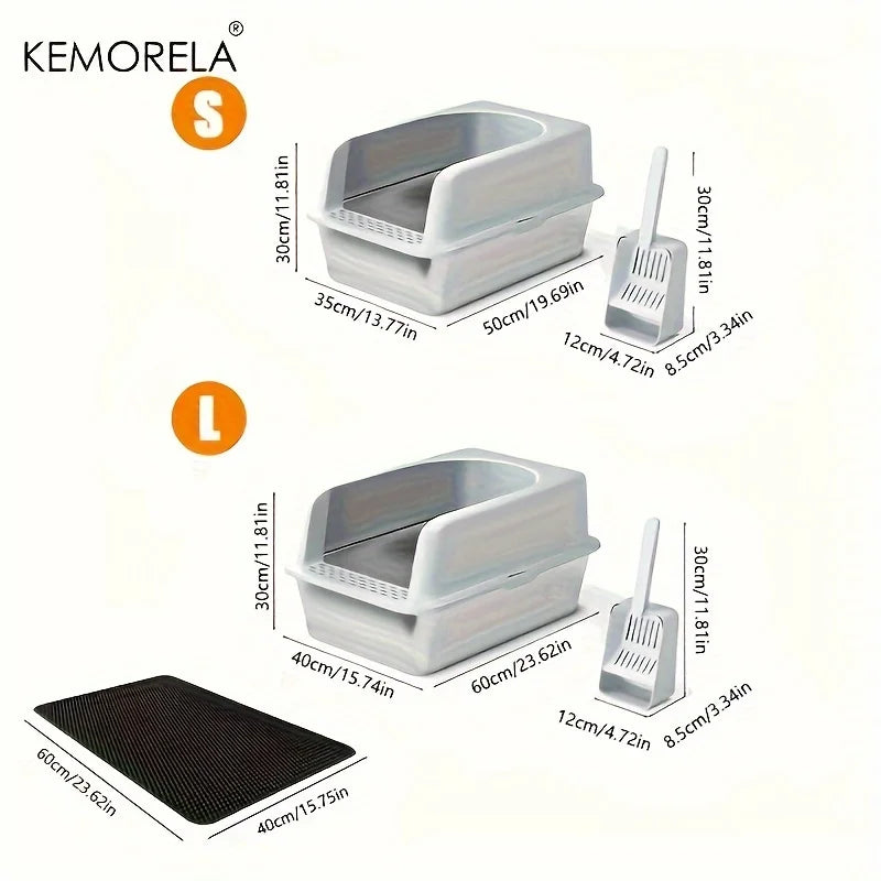 Stainless Steel Litter Box with Litter Mat - High Side for Large Cats