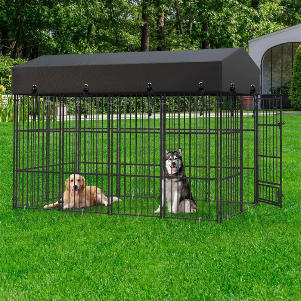 Heavy Duty Large Dog Kennel - Pet Welded Metal Playpen with Roof