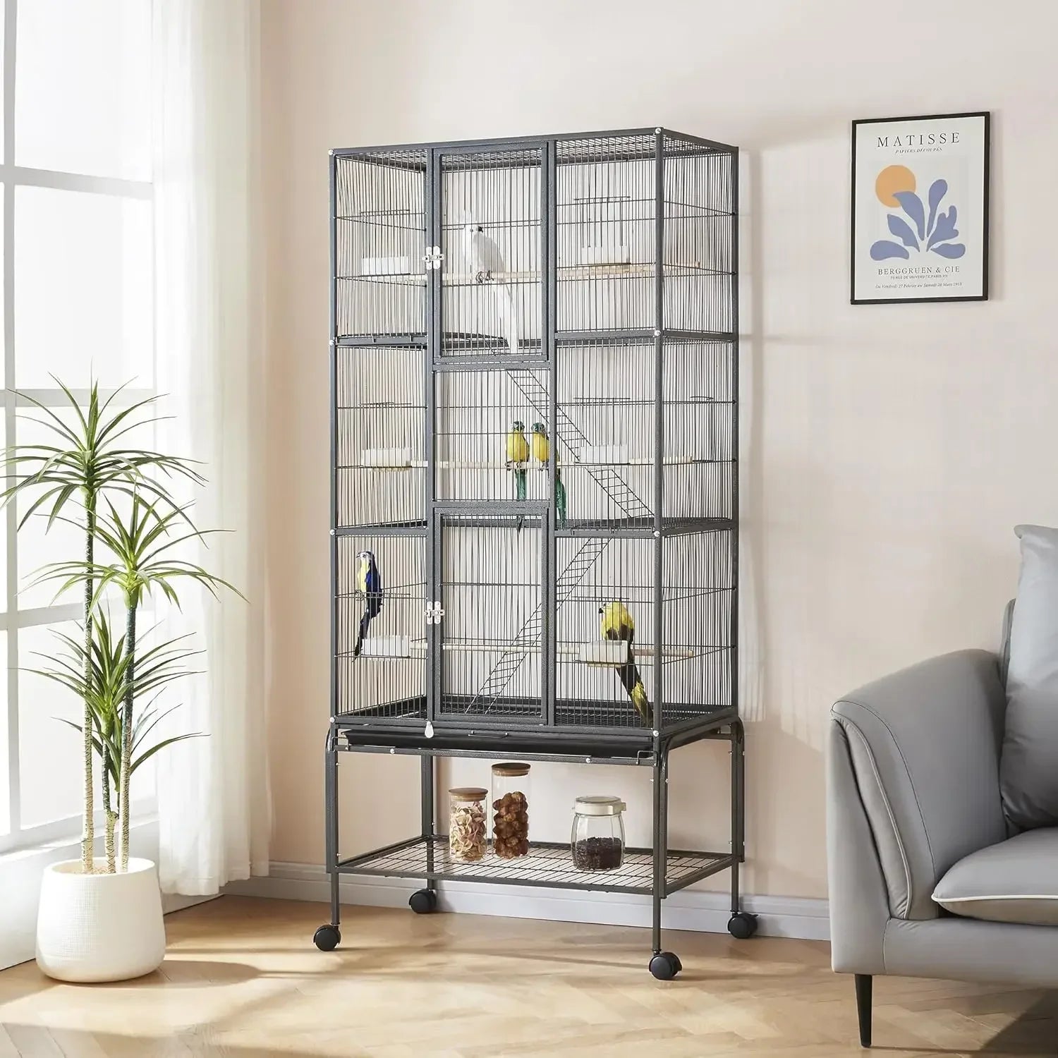 Height Large Bird Cages - Parrot Cage Wide Flight Metal Cage