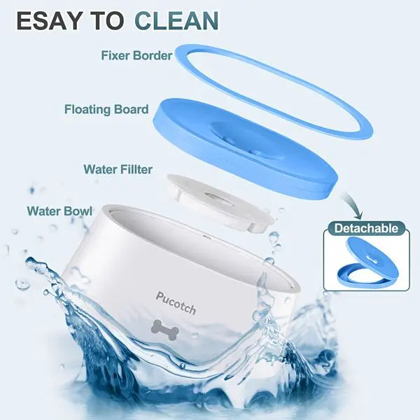BPA Free 2L/70oz No Spill Dog Water Bowl - Slow Water Feeder Dispenser