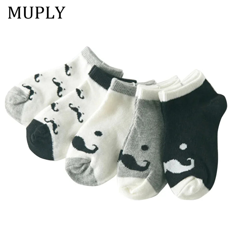 5 Pair/Lot Cotton Baby Socks - Mustache Print for Girls & Boys