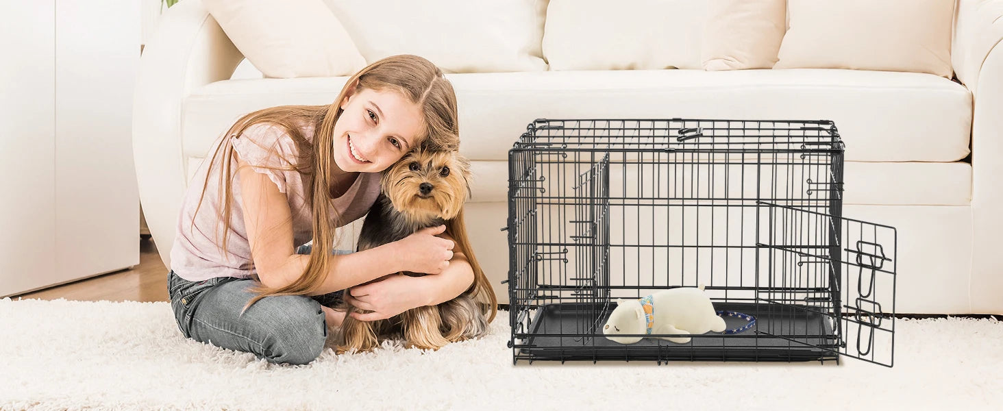 JHK Double Door Folding Metal Dog Cage - Extra Large Pet Kennel
