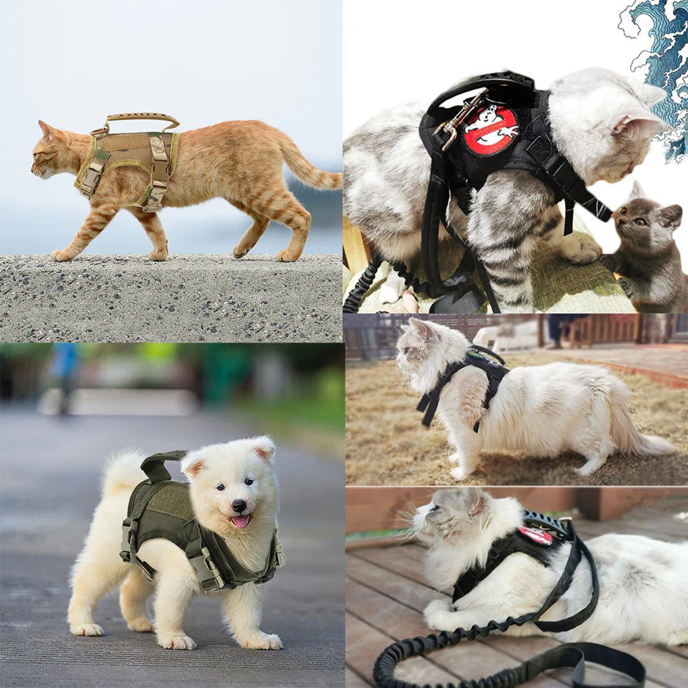 Tactical Cat Harness Leash with 9 Patches - Small Dog Puppy Vest