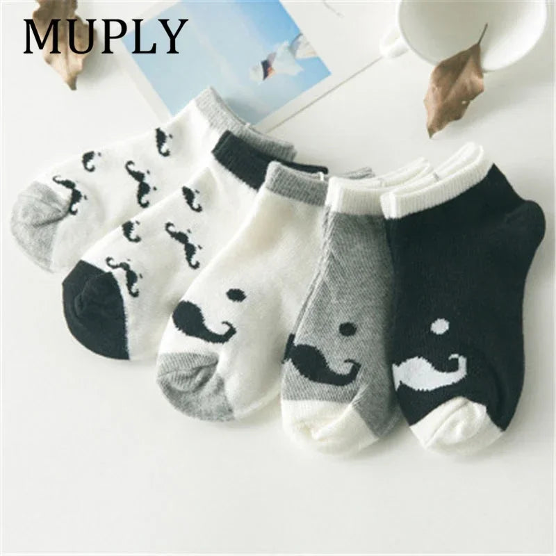 5 Pair/Lot Cotton Baby Socks - Mustache Print for Girls & Boys