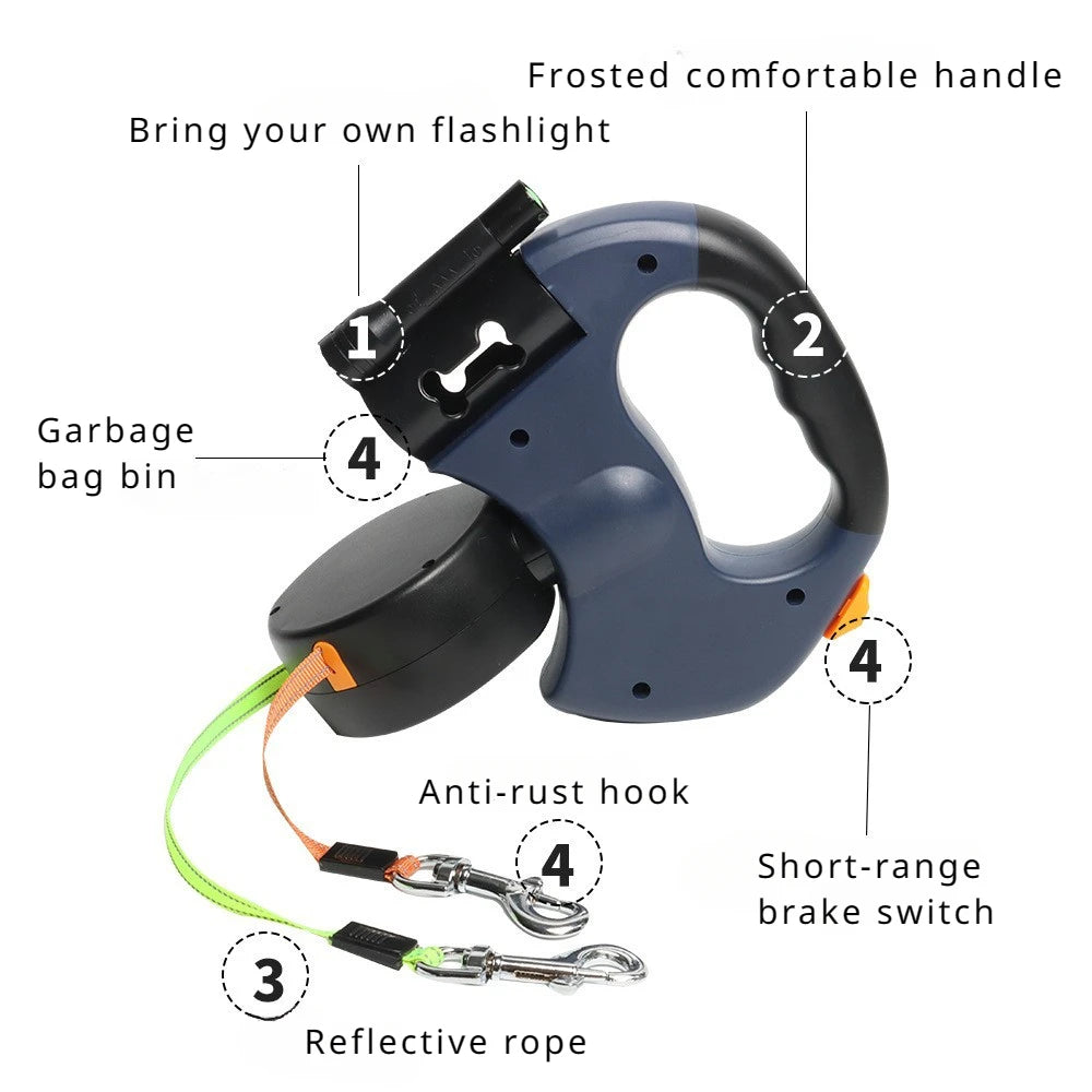 Automatic Retractable Two-End Pet Leash - Dog Leash with Flashlight