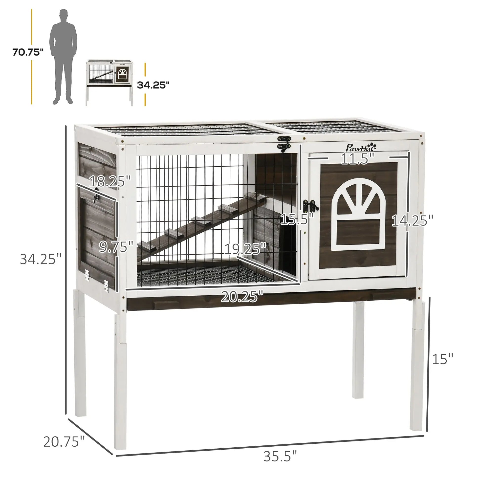 Indoor Coffee-Colored Wooden Rabbit Hutch - Guinea Pig Cage