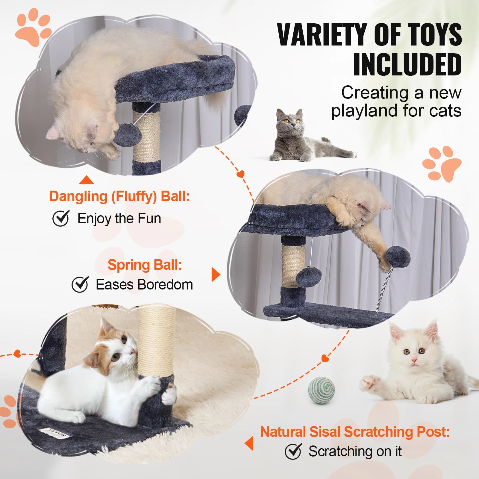 SucceBuy Cat Tree for Indoor Cats (45.2") - Condo, Sisal Post, Hammock