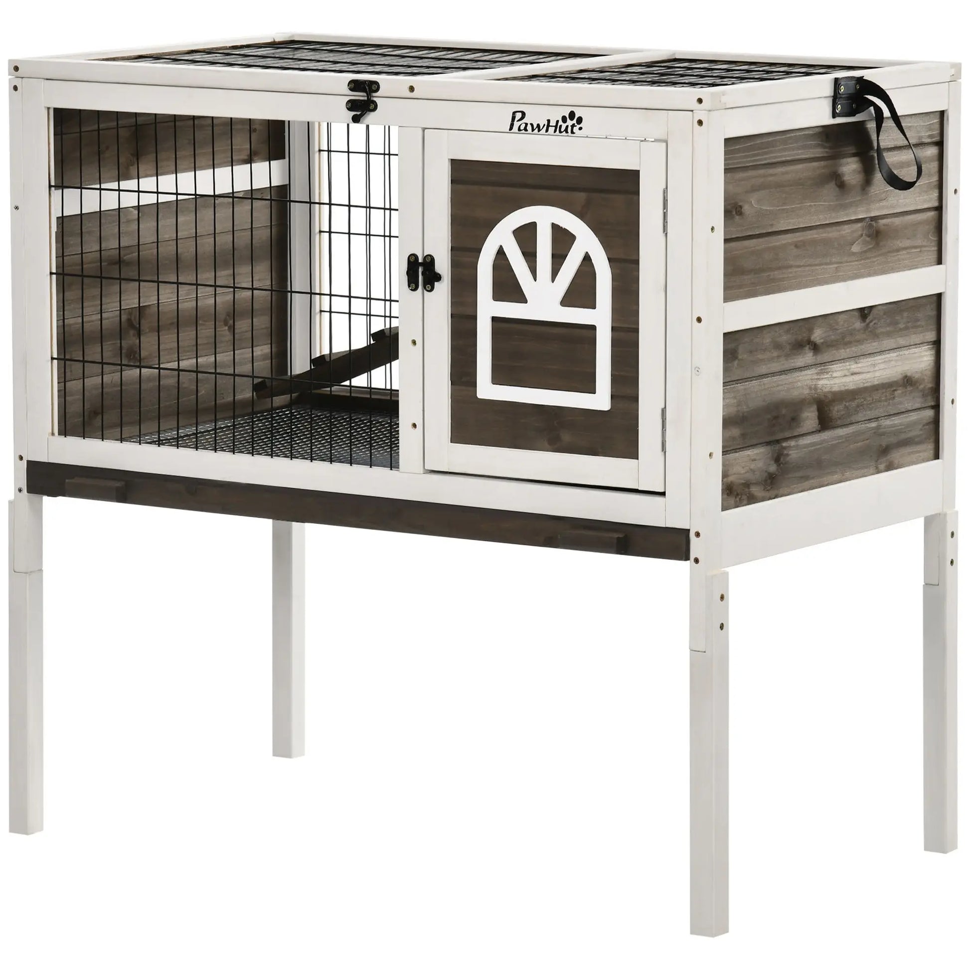 Indoor Coffee-Colored Wooden Rabbit Hutch - Guinea Pig Cage