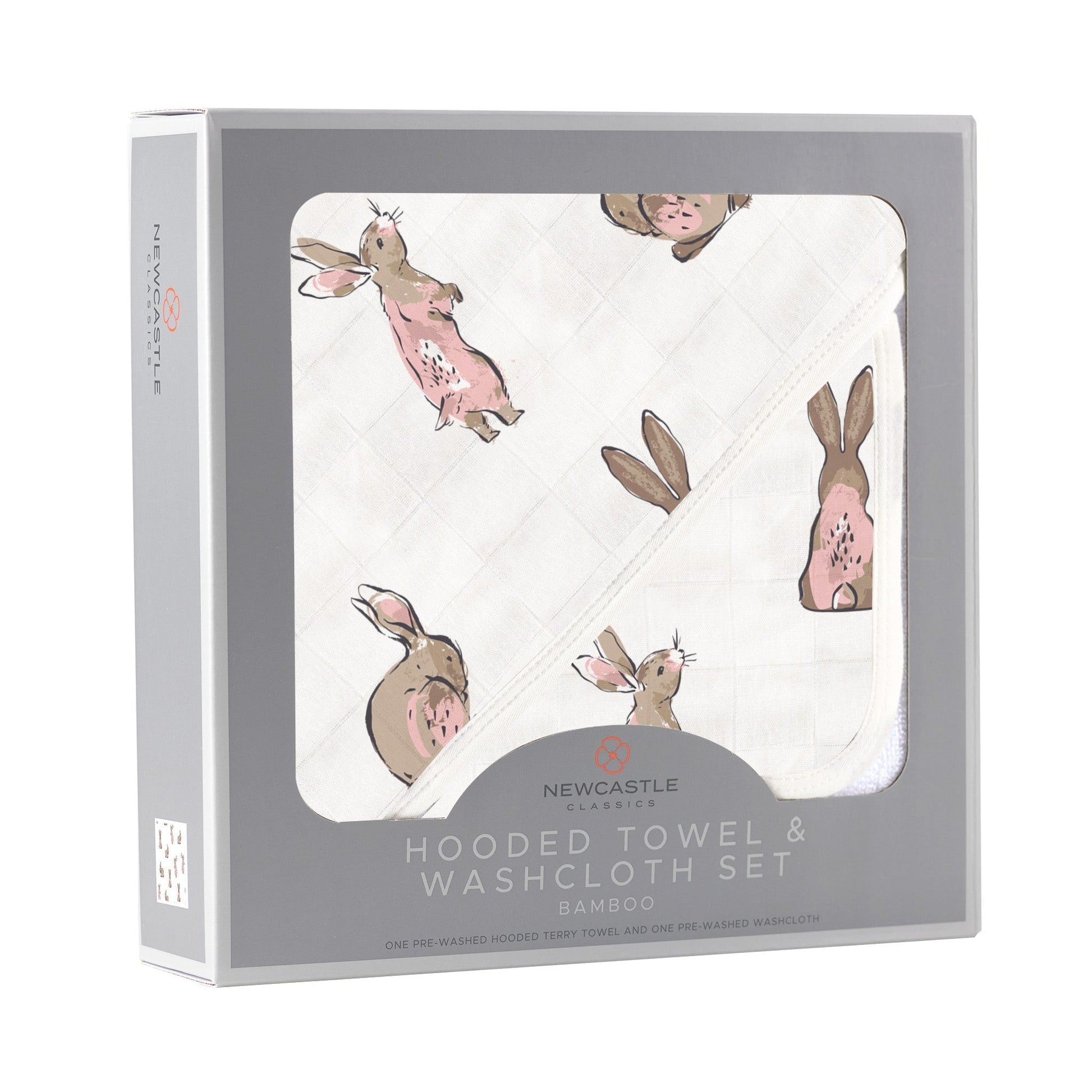 Powder Pink Bunnies Bamboo Hooded Towel - Washcloth Set