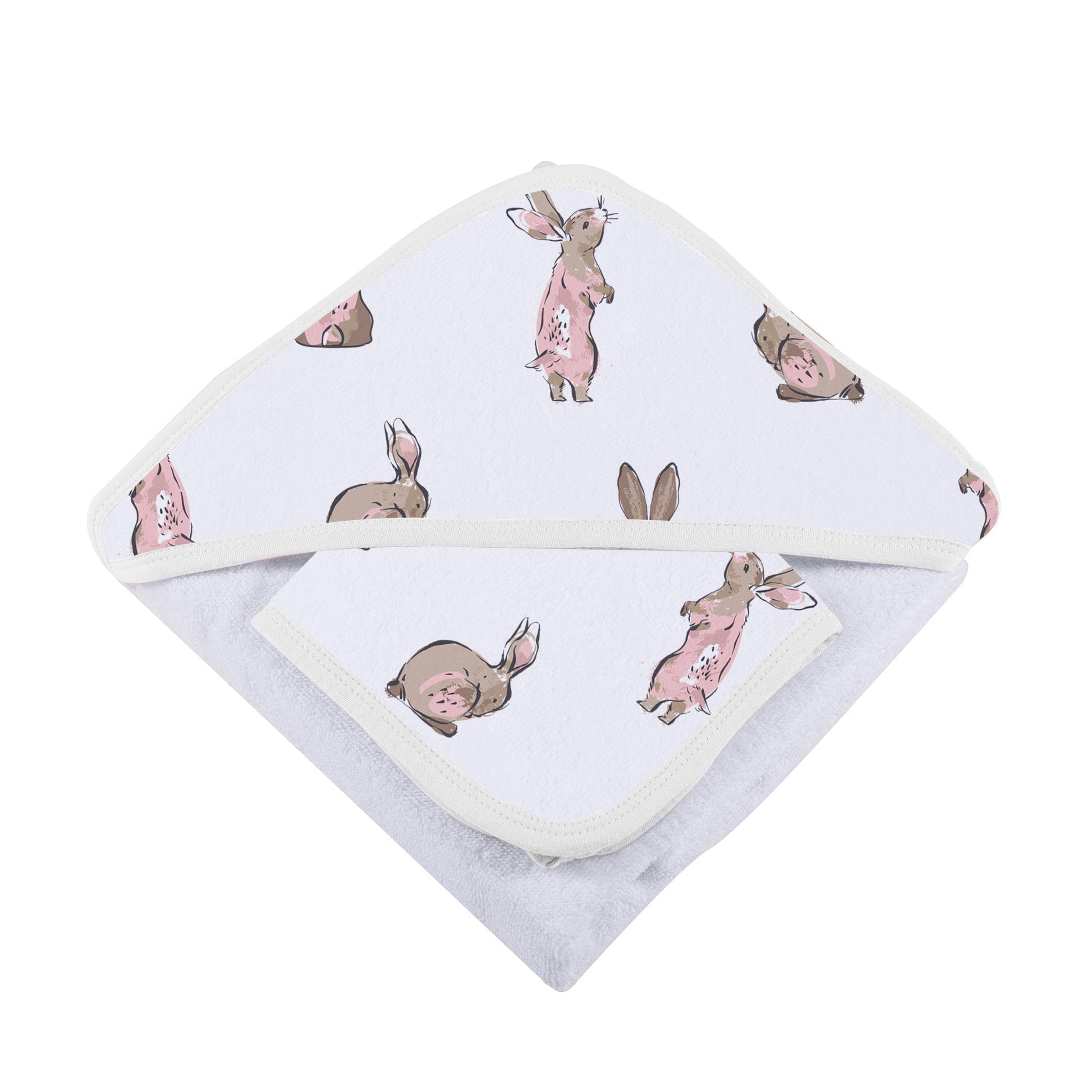 Powder Pink Bunnies Bamboo Hooded Towel - Washcloth Set