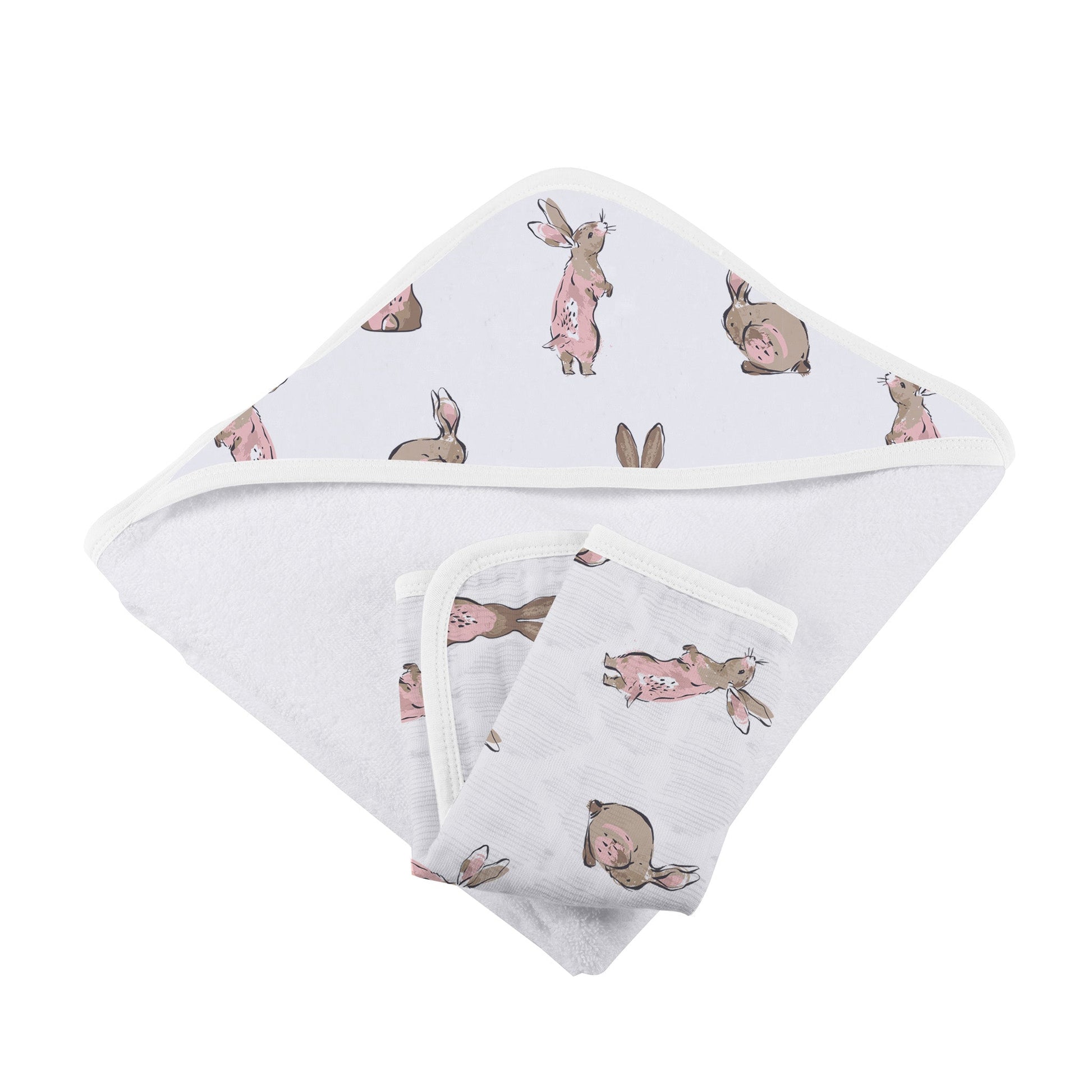 Powder Pink Bunnies Bamboo Hooded Towel - Washcloth Set