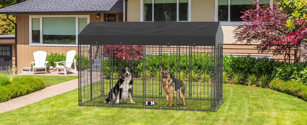 Heavy Duty Large Dog Kennel - Pet Welded Metal Playpen with Roof