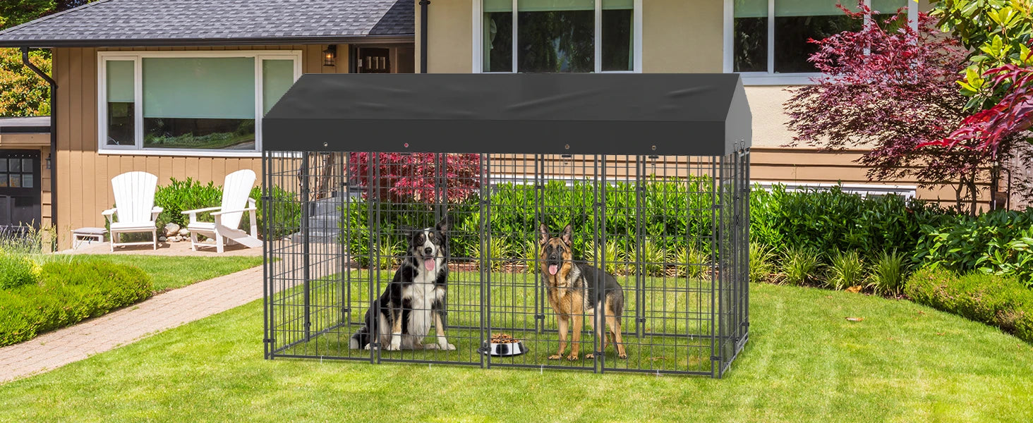 Heavy Duty Large Dog Kennel - Pet Welded Metal Playpen with Roof