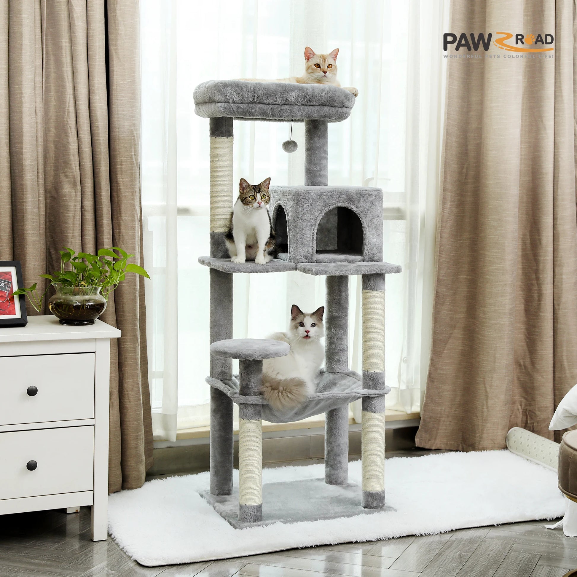 5-Level Cat Tower for Large Cats - Condo, Hammock & Perch