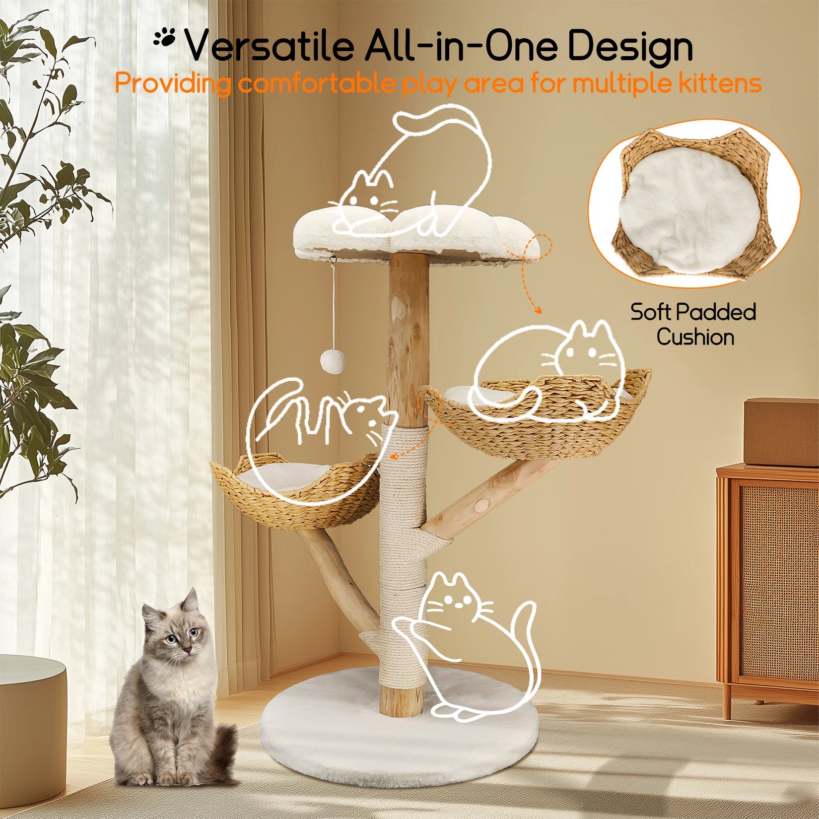 Bingopaw Cat Tree Tower Condo - Multi-Level Scratch Post for Kittens