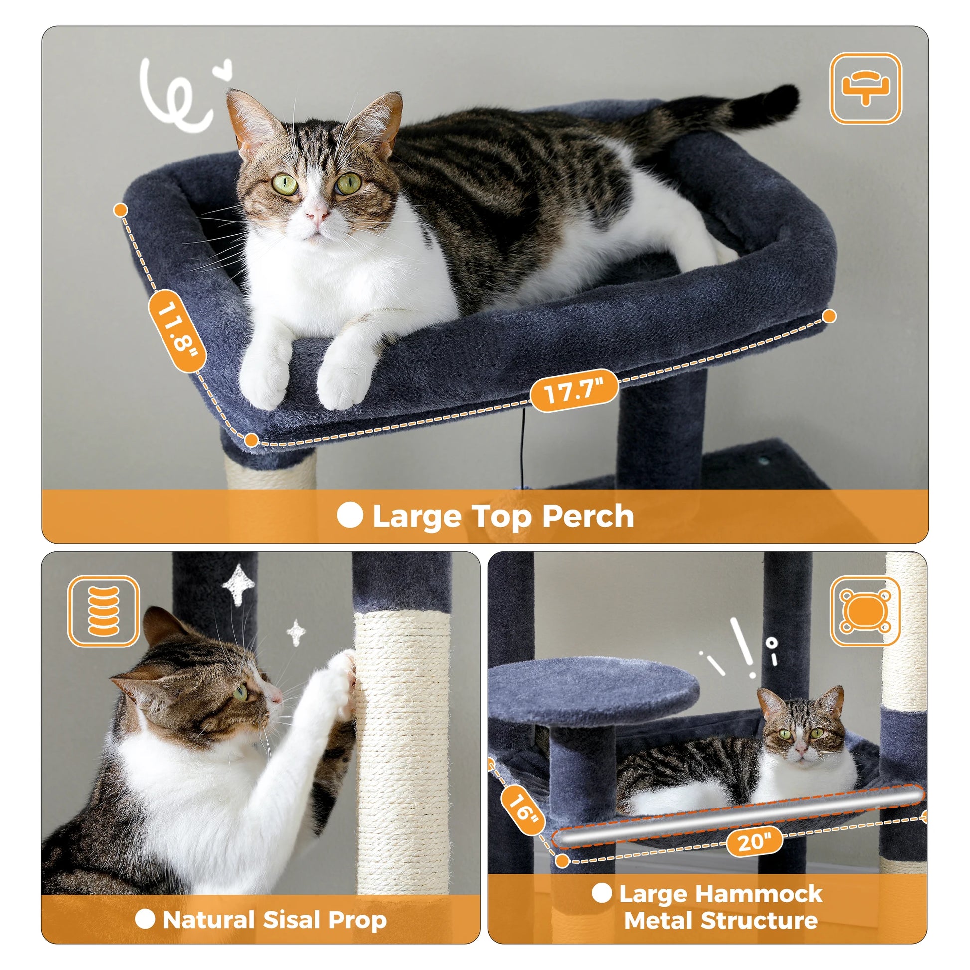 5-Level Cat Tower for Large Cats - Condo, Hammock & Perch