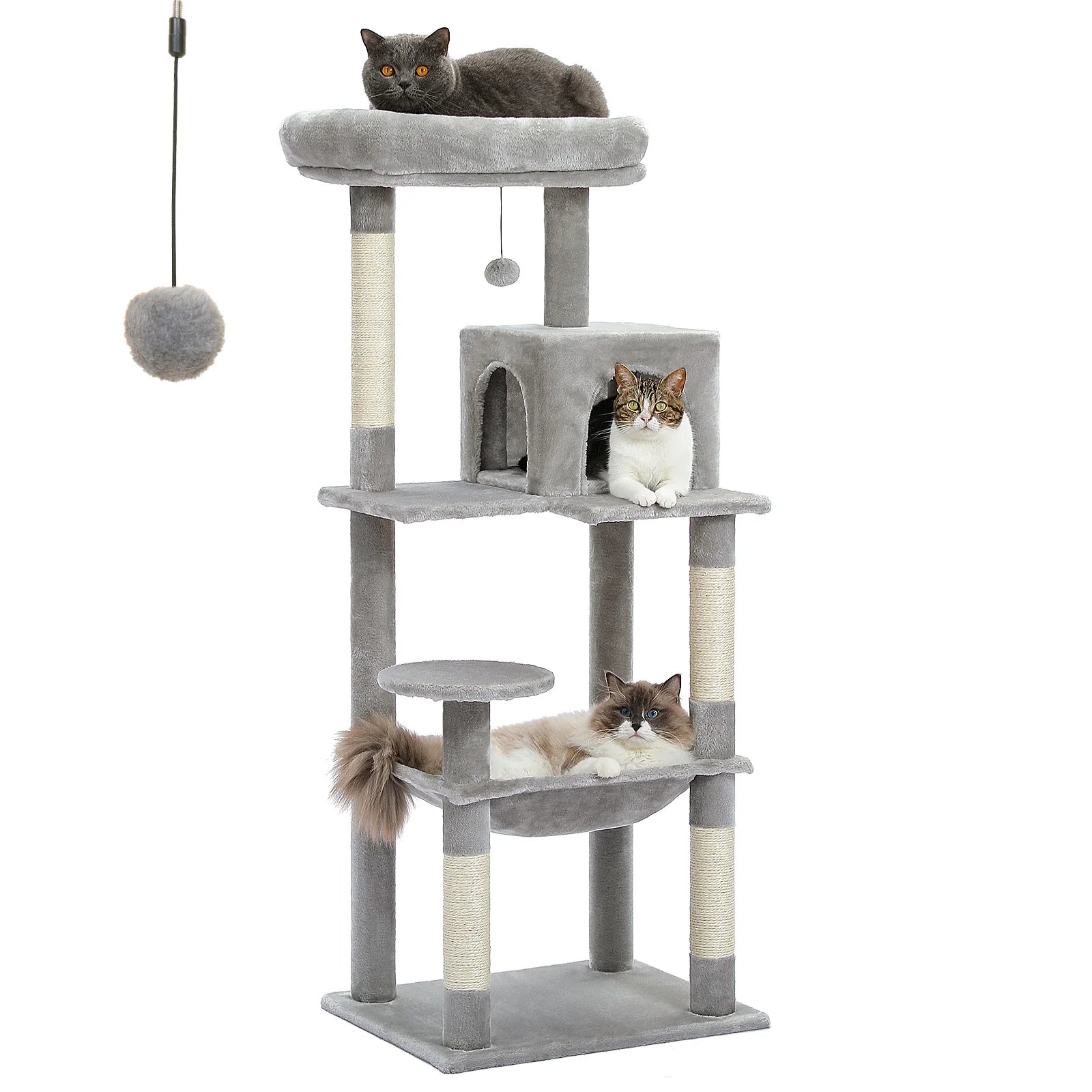 5-Level Cat Tower for Large Cats - Condo, Hammock & Perch