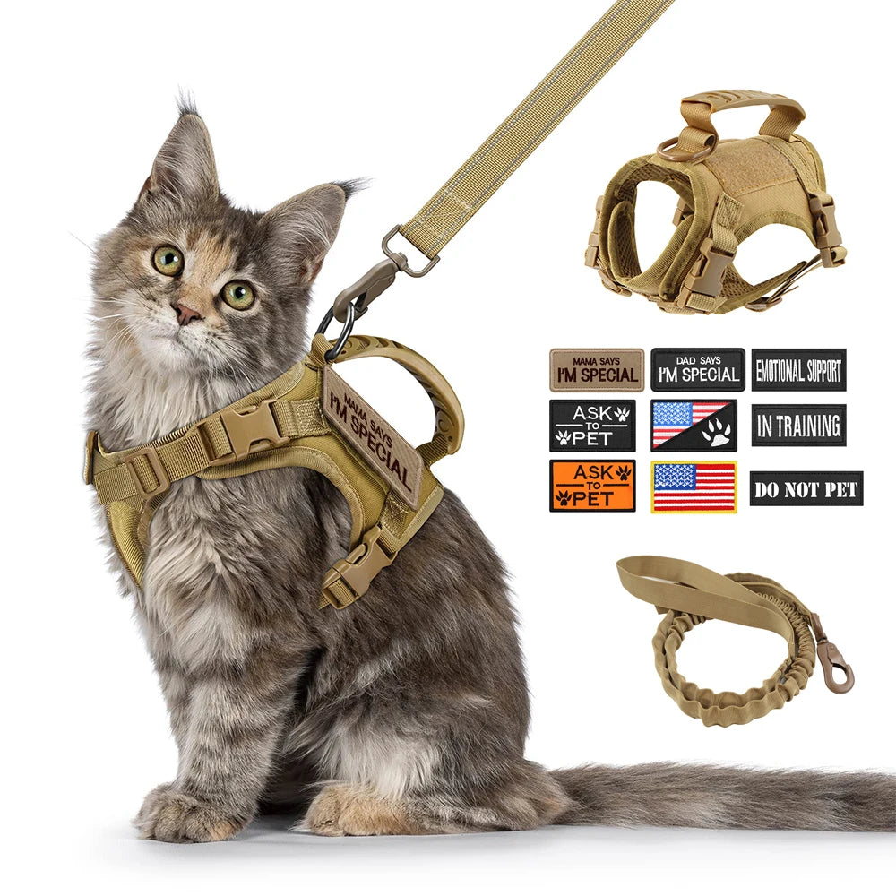Tactical Cat Harness Leash with 9 Patches - Small Dog Puppy Vest