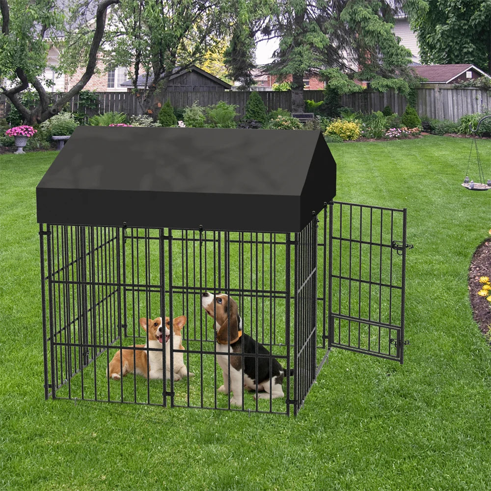 Heavy Duty Large Dog Kennel - Pet Welded Metal Playpen with Roof