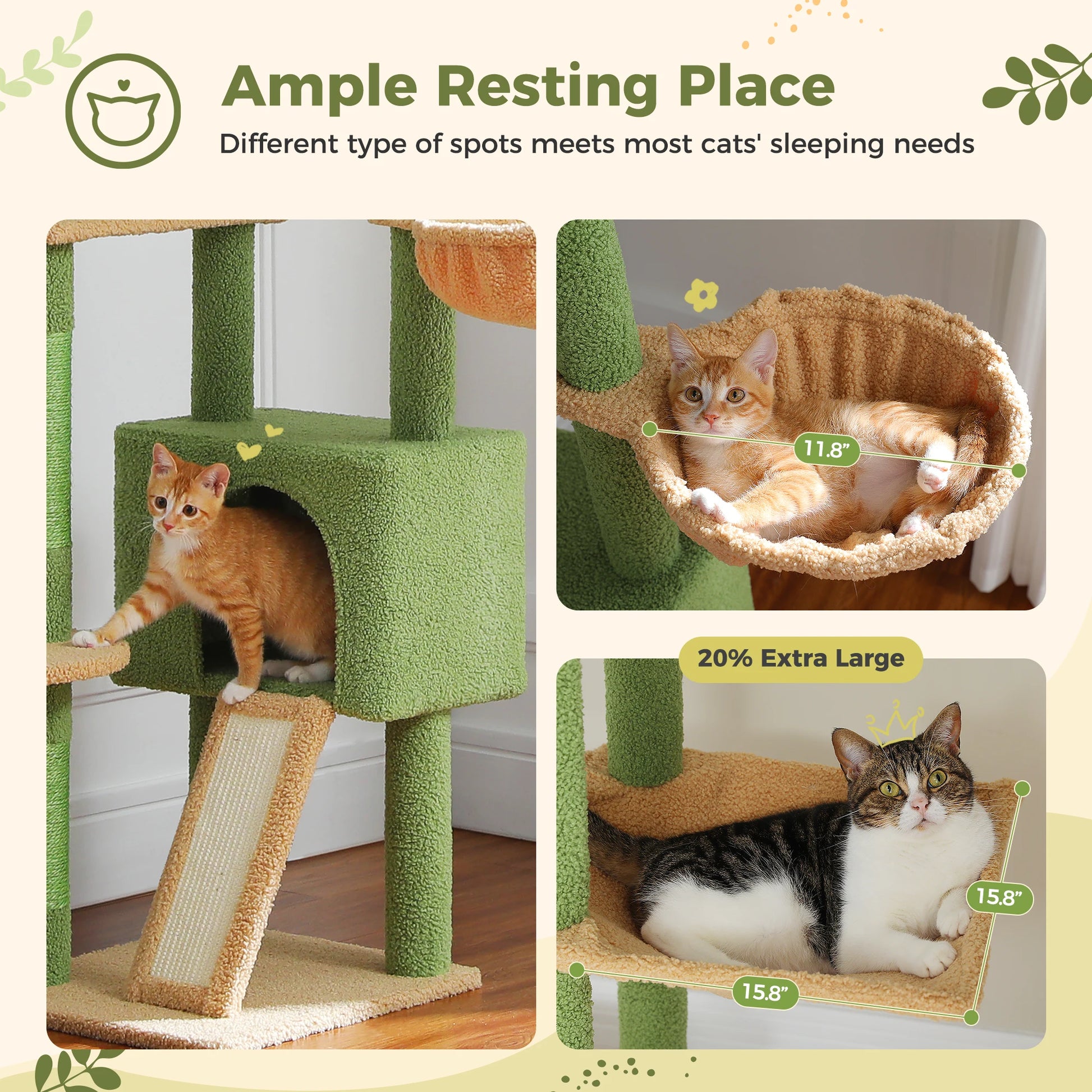 Cactus Cat Tree Floor to Ceiling - Adjustable Cat Tower