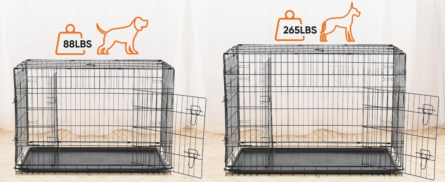 JHK Double Door Folding Metal Dog Cage - Extra Large Pet Kennel