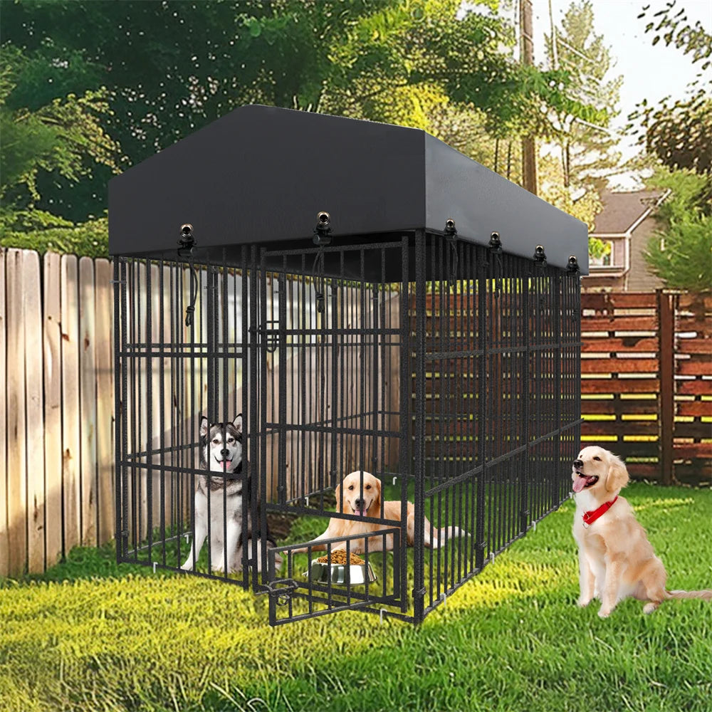 Heavy Duty Large Dog Kennel - Pet Welded Metal Playpen with Roof