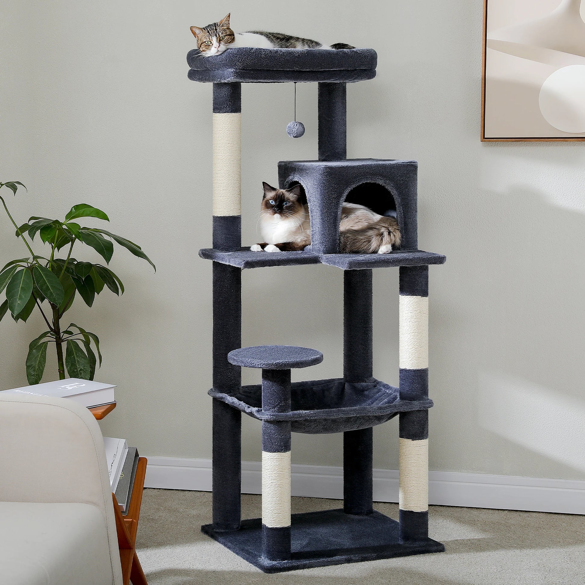 5-Level Cat Tower for Large Cats - Condo, Hammock & Perch