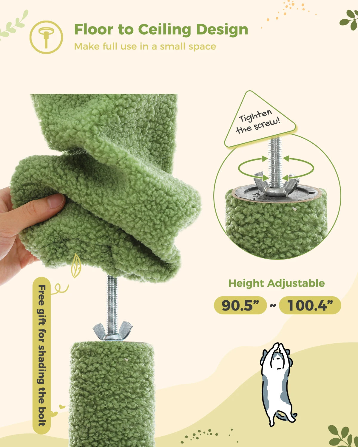 Cactus Cat Tree Floor to Ceiling - Adjustable Cat Tower