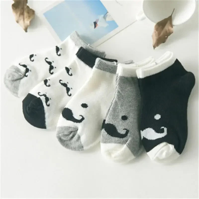 5 Pair/Lot Cotton Baby Socks - Mustache Print for Girls & Boys
