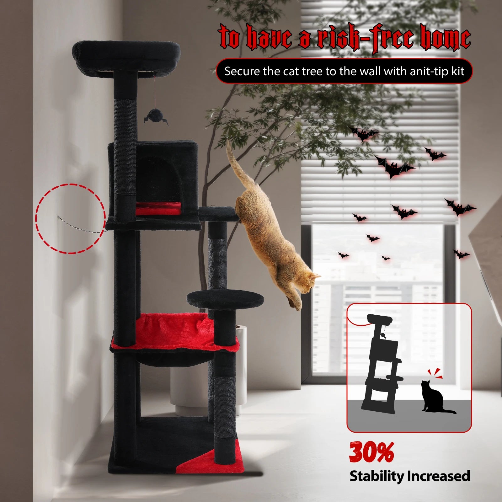 5-Level Cat Tower for Large Cats - Condo, Hammock & Perch