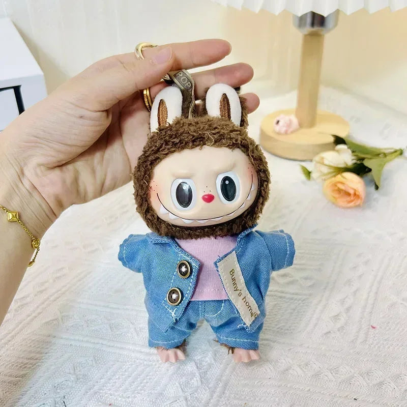 For 15-17 cm v1v2 Labubu Clothes outfit Labubu Sitting Party Bear Label Scarf Hat Bag Dolls Accessories Cute Decoration
