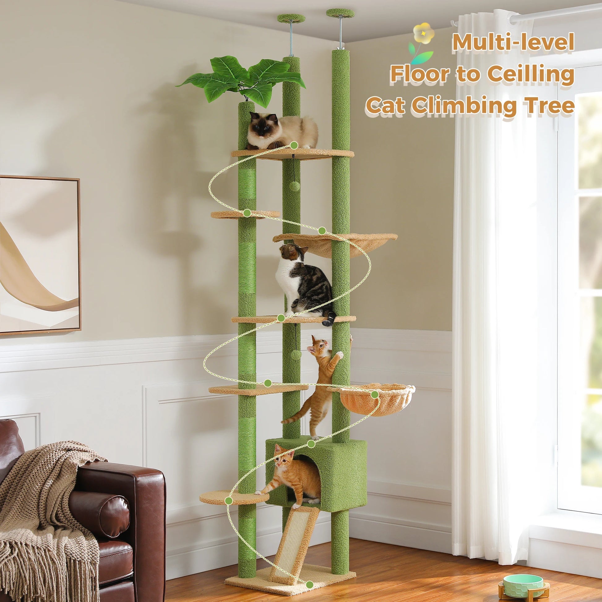 Cactus Cat Tree Floor to Ceiling - Adjustable Cat Tower