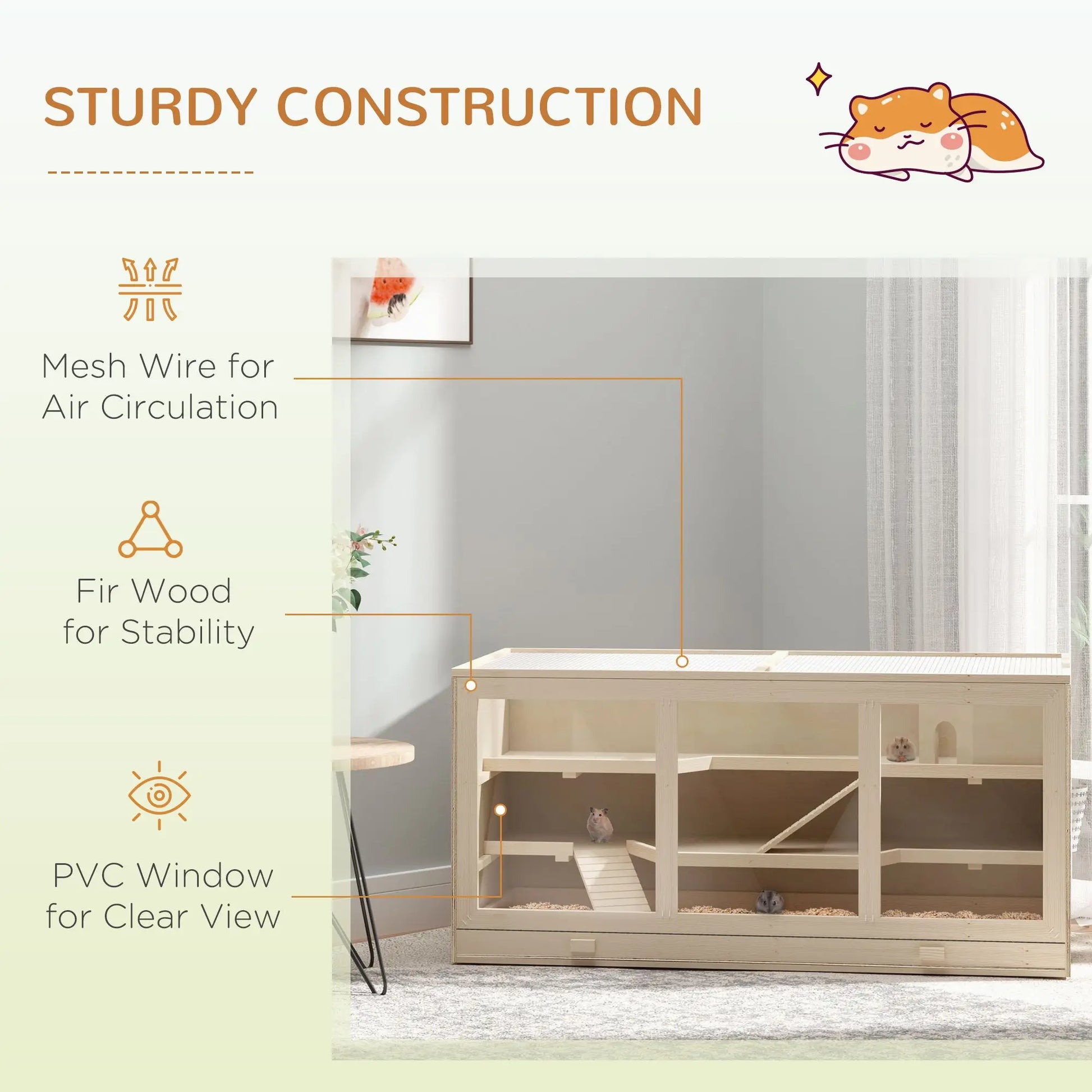 3-Tier Wooden Hamster Cage - Opening Roof, Ramps & Big Habitat