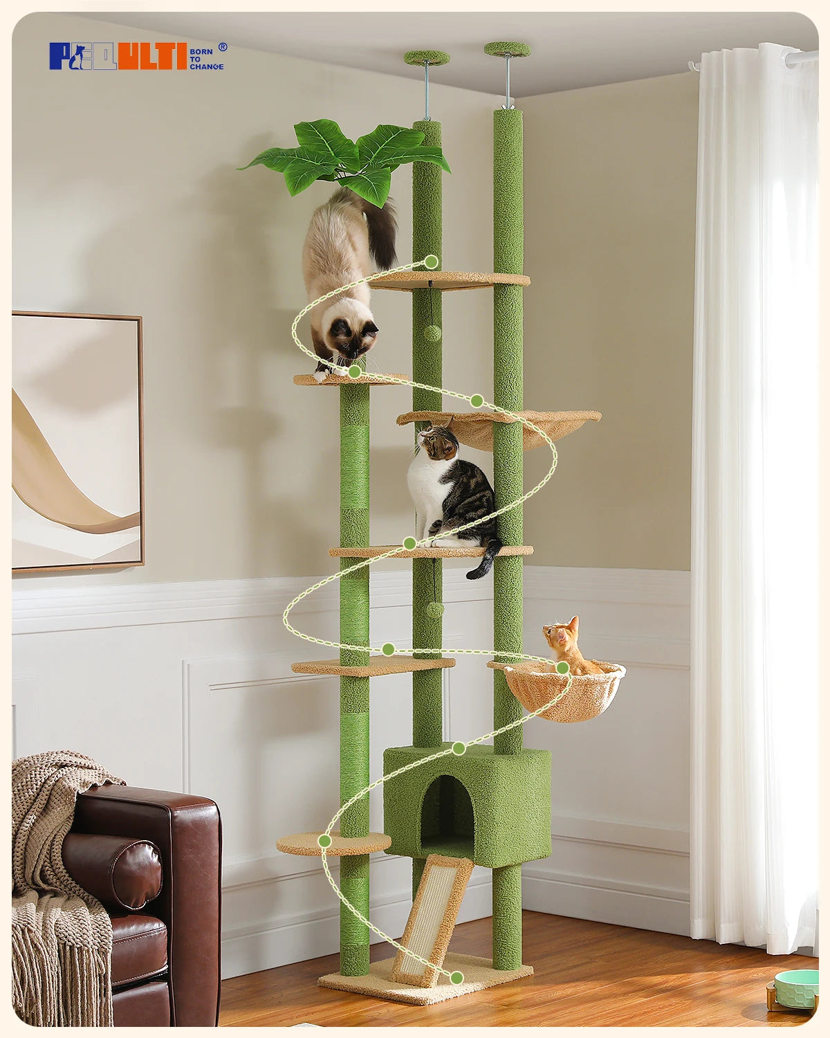 Cactus Cat Tree Floor to Ceiling - Adjustable Cat Tower