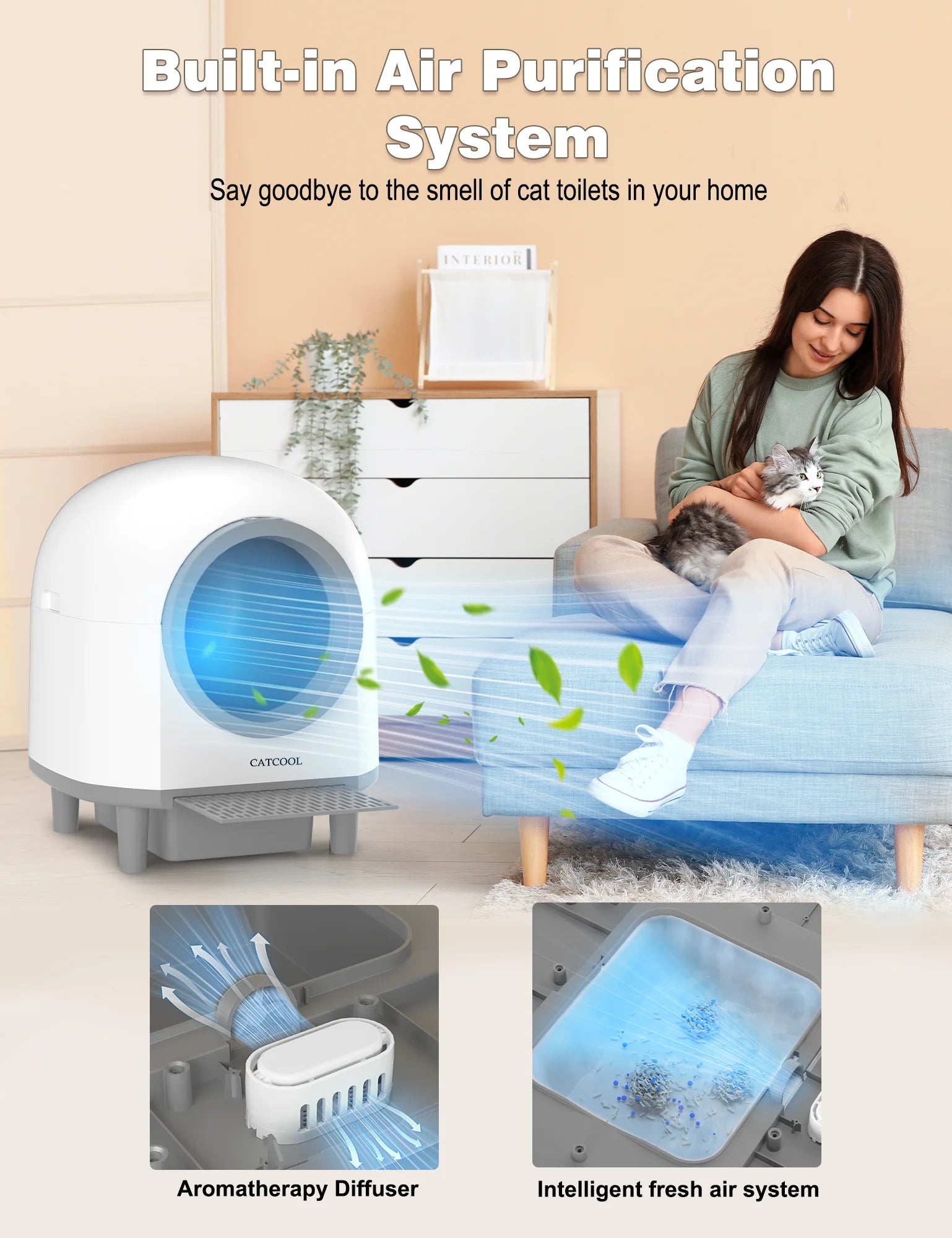 OMCPET Automatic Smart Cat Litter Box - Self Cleaning Sandbox & App Control