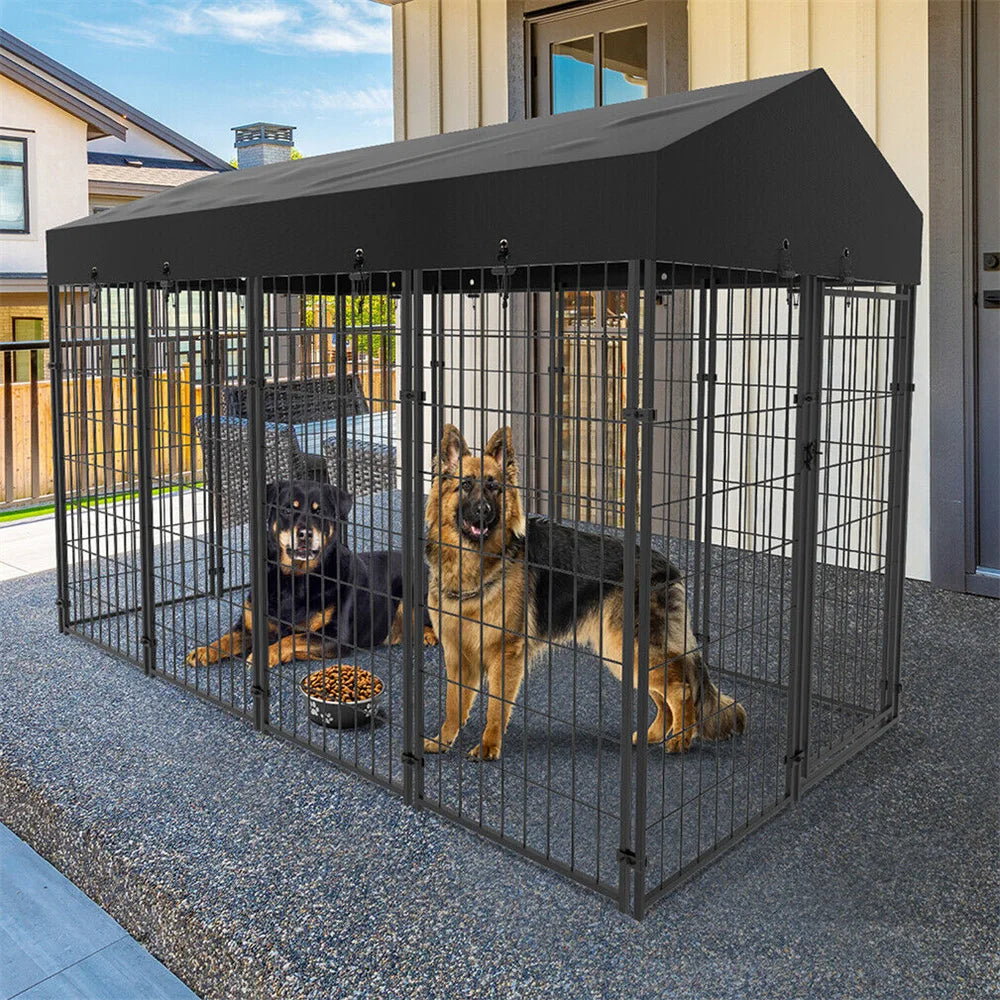 Heavy Duty Large Dog Kennel - Pet Welded Metal Playpen with Roof
