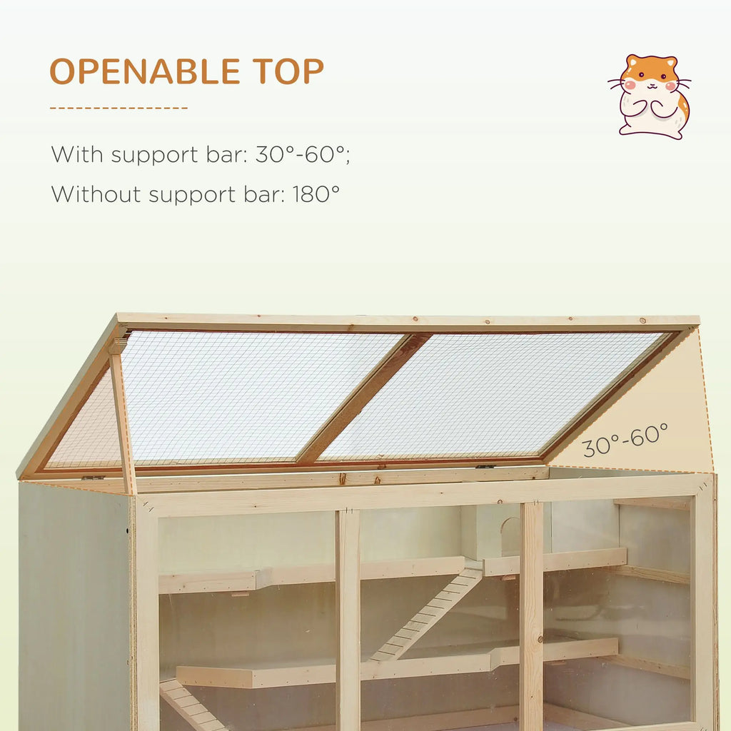 3-Tier Wooden Hamster Cage - Opening Roof, Ramps & Big Habitat