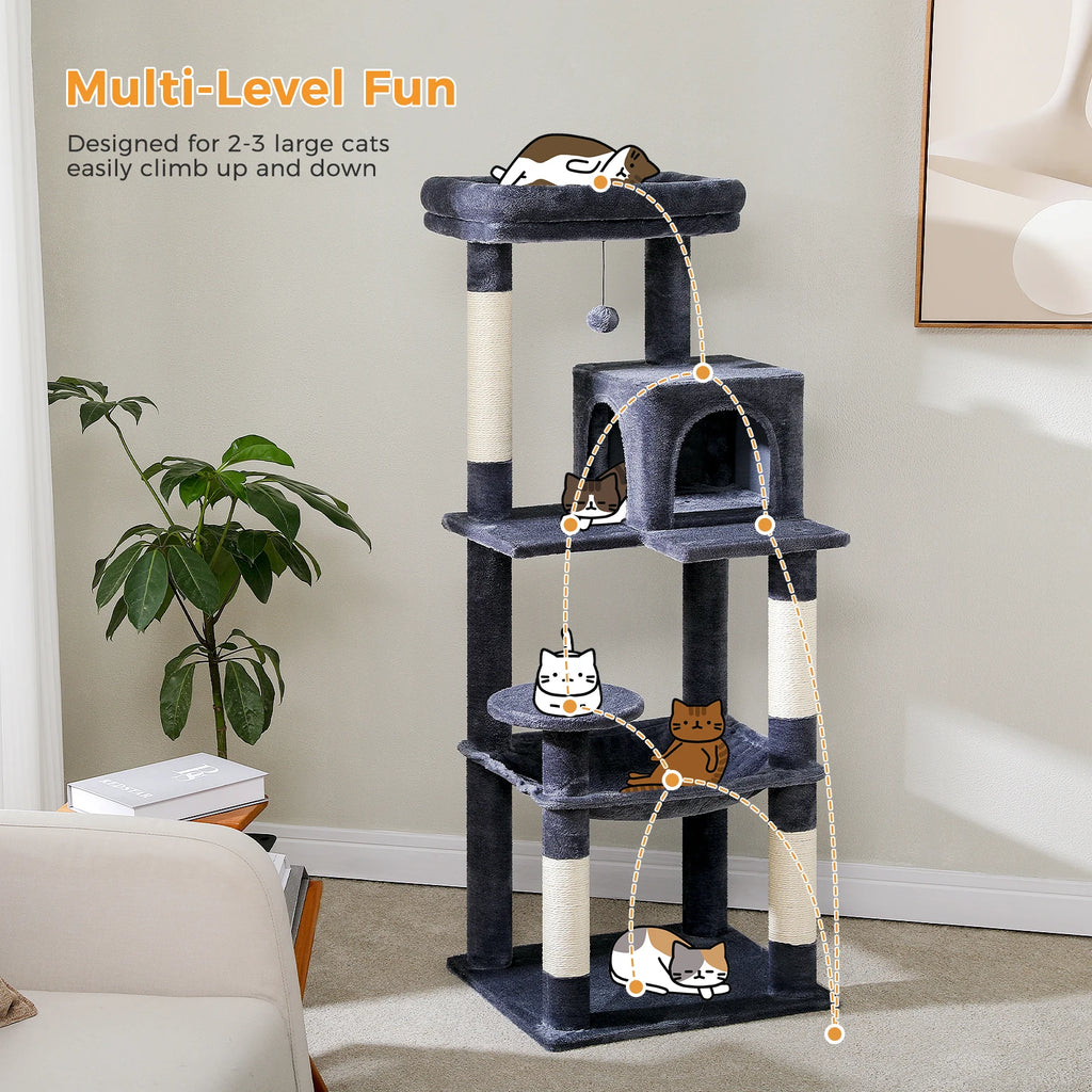 5-Level Cat Tower for Large Cats - Condo, Hammock & Perch